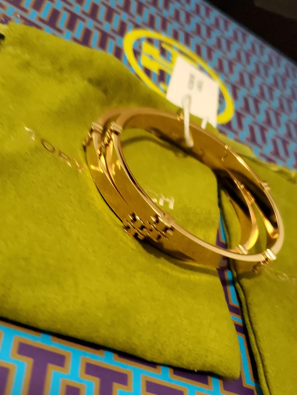 Tory Burch Rose Gold Logo Hinged Bangle Set